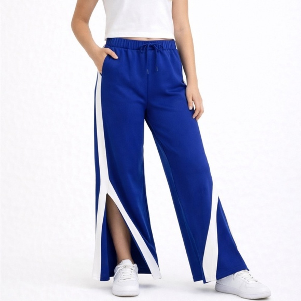 Zella Girls Blue Side Slit Wide Leg Track Pants Stripe XL 14-16
